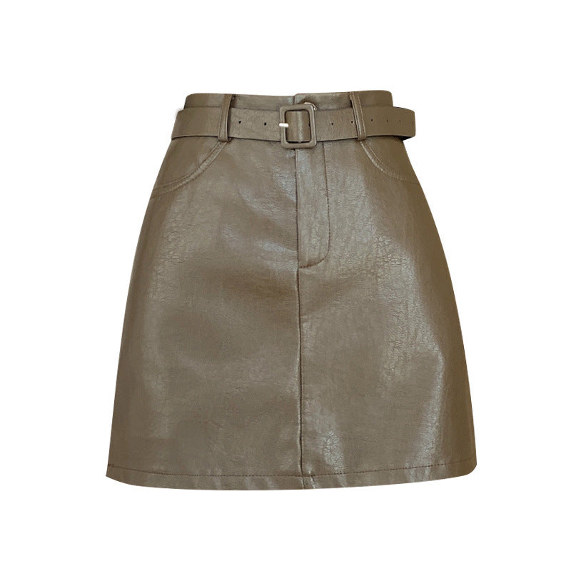 American Retro Hot Girl A- Line Leather Skirt