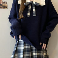 Doll Collar Knitted Sweater Women's Short Warm
