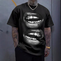 Tooth Drill Mouth Trendy Brand Short-Sleeve Loose Hip-Hop Streetwear Casual Couple T-Shirts