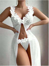 Sexy Slit See-through Suspender Skirt Long Skirt T Back Sexy Nightdress Two-piece Set