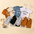 Round Neck Letter Print Short-sleeved Top Solid Color Shorts Two-piece Set