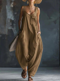Women's Casual Versatile Solid Color Loose Jumpsuit