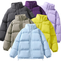 Solid Color Down Coat Couple Stand-up Collar Cotton-padded Coat
