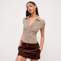 Women's Retro Plaid Lace-Up Small Lapel Shirt