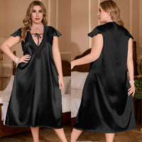 Womens Lace-trimmed Ice Silk Plus-size Loose And Luxurious Nightdress