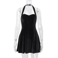 Elegant Velvet Solid-Color Halter Dress