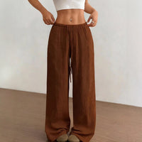 Women's Solid Color Loose Wrinkle Waist Drawstring Wide Leg Casual Trousers
