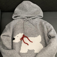 Gray Puppy Hooded Women's New Cute Sweater Autumn Winter