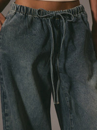 Drawstring Denim Pants For Elegant Casual Vacation