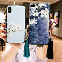 Chinese style court retro flower glass mobile phone shell tassel xs all-inclusive anti-fall applies to 7plus