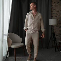 Mens Casual Sporty LongSleeve Top And Pants Set Simple Style
