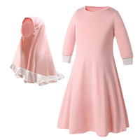 Girls Long Sleeve Color Matching Ruffle Lace Dress Bow Knot Turban