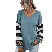 Striped stitching long-sleeved T-shirt women