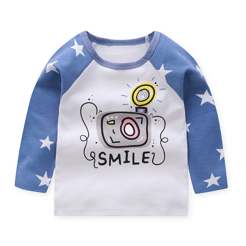 Children's Cotton Base Shirt Round Neck Raglan Sleeves Top