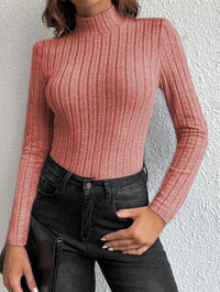 Half Turtleneck Sunken Stripe Brushed Soft Warm Sweater