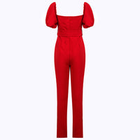 V Puff Sleeve Skinny Slim Cover Hip Jumpsuit
