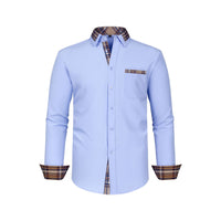 Color Matching Casual Long Sleeve Men's Shirt Slim Fit Plaid Collar