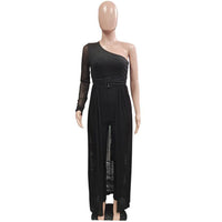 Women's one-shoulder fake two-piece jumpsuit