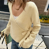 Cross V-neck Bottoming Lace-up Casual Sweater