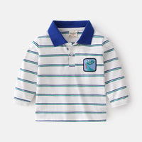 Striped Lapel with Contrast Color Cute School Boy Long Sleeve