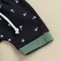 Striped Short-sleeved T-shirt Coconut Printed Shorts Suit