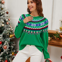 Women's Retro Contrast Color Casual Long-sleeved Christmas Sweater