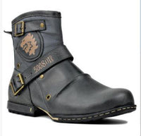 Round Toe European And American Retro Embroidered Men's Leather Boots Men's Shoes