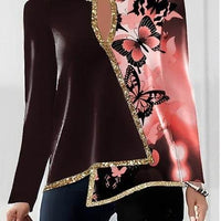Women's V-neck Fashion Irregular Hem Long Sleeved Fitted T-shirt
