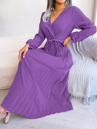 Women's Elegant Cross V Neck Flowy Pleated Maxi Dress