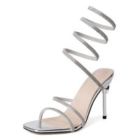 Rhinestone Snake-shaped Winding Tape Hollow Stiletto Heel High Heel Sandals