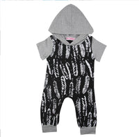 Hooded Feather Print Romper