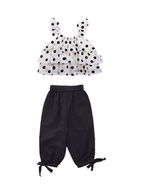 Girls Polka Dot Vest + Pants Two Piece Set