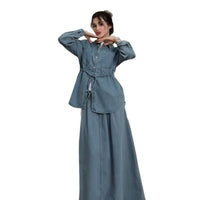 Womens Long-sleeve Top And Loose-fitting Skirt Set