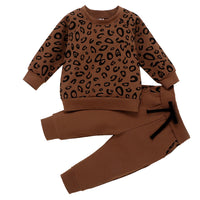 Leopard print top and sweatshirt solid color trousers