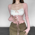 Lace Edge Waist Trimming Lace Up Long Sleeve Waist-controlled Top Women