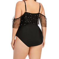 Women's Bikini Suspenders Deep V  Back Tulle Ruffled Swimsuit