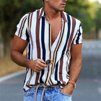 Men's Luxury Shirt Short Slim Top Lapel Button T-shirt