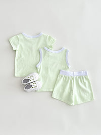 Peach Embroidery Casual Vest Short-sleeved Shorts Three-piece Set