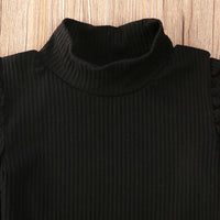 Two-piece girl's long-sleeved blouse with button pocket leather skirt