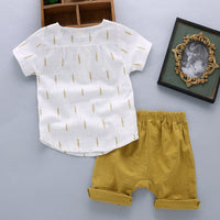 Children's Casual Printed Cotton Linen Short Sleeved Pants Set