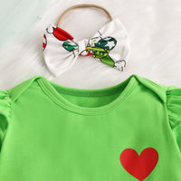 Baby Girl's New Green Fur Strange Printed Skirt Suit