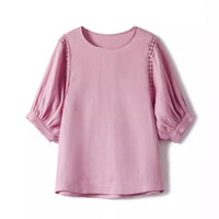 Breathable Lantern-Sleeve Blouse French-Style Youthful Short-Sleeve Top