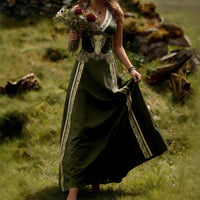 Retro Fashion Art Gown V-Neck Sleeveless Maxi Dress