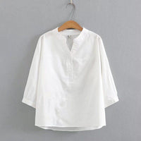 Loose Cotton Linen Top Three-quarter Color Shirt