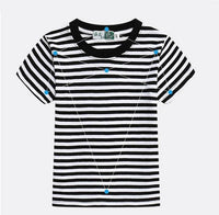 Children's Blue And White Stripes Round Neck Short Sleeve