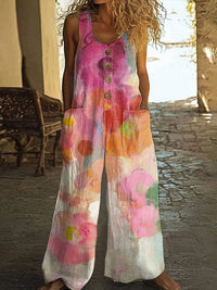 Women's Vest With Pockets Fashion Floral Jumpsuit
