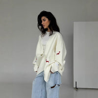 Sausage Dog Embroidered Sweater Cardigan For Women