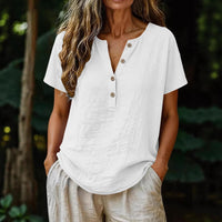 Women's Casual Solid Color Cotton-Linen Short-Sleeve