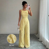 Solid-color Off-shoulder Wide-leg Womens Jumpsuit