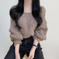 Simple Pullover Drop-shoulder Sleeve Loose Thick Knit Knitwear